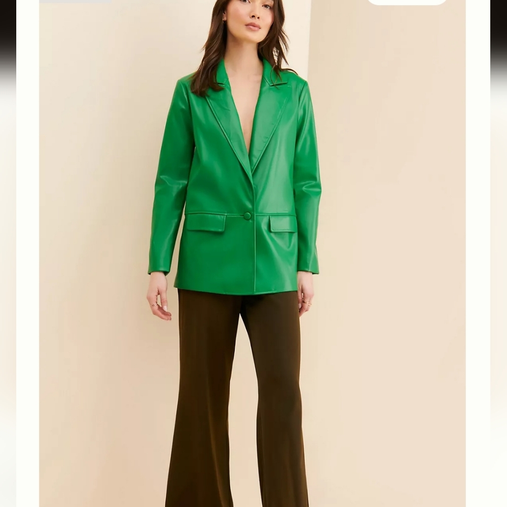 Hutch Vegan Leather Blazer Jacket‎  kelly green Women Large career Anthropologie